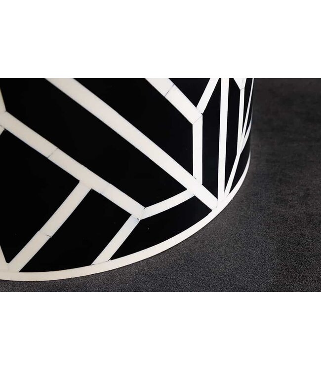 Invicta Interior Bone Inleg Bijzettafel HARMONY NATURE 45cm Rond Zwart Wit Ingelegd Arts & Crafts - 43661