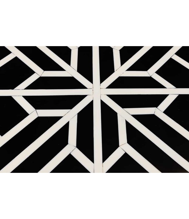 Invicta Interior Bone Inleg Bijzettafel HARMONY NATURE 45cm Rond Zwart Wit Ingelegd Arts & Crafts - 43661