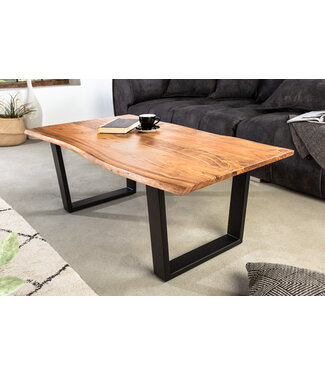 Invicta Interior Massief houten salontafel MAMMUT 120cm natuurlijk acacia V-frame zwart 2,5cm tafelblad - 41655