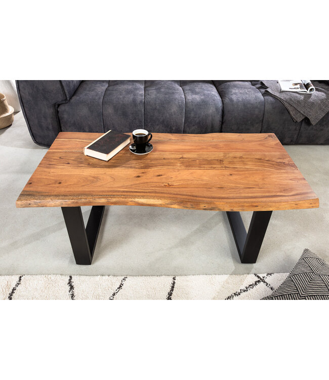 Invicta Interior Massief houten salontafel MAMMUT 120 cm Acacia naturel V-frame zwart 2,5 cm tafelblad - 41655