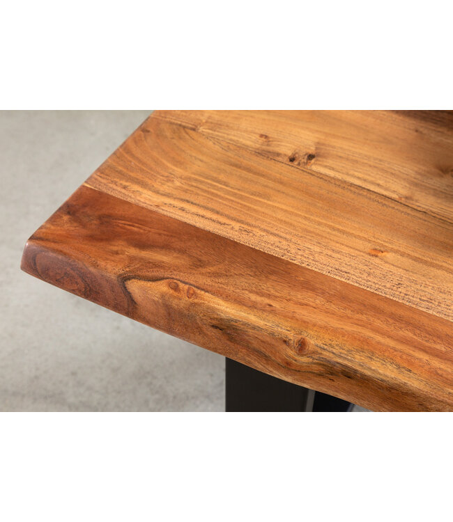 Invicta Interior Massief houten salontafel MAMMUT 120 cm Acacia naturel V-frame zwart 2,5 cm tafelblad - 41655