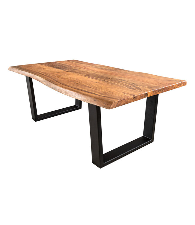 Invicta Interior Massief houten salontafel MAMMUT 120 cm Acacia naturel V-frame zwart 2,5 cm tafelblad - 41655