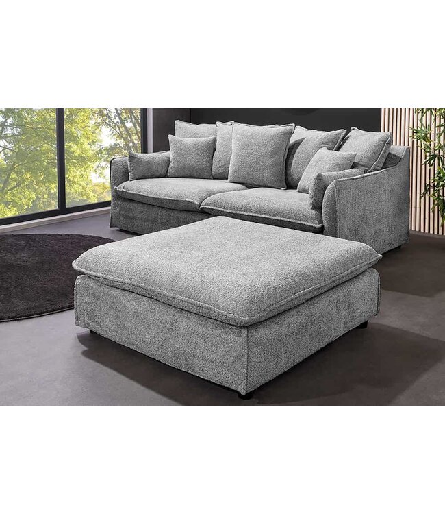 Invicta Interior Grote kruk HEAVEN 100cm Grijs Bouclé Ottomaanse Veerkern - 44191
