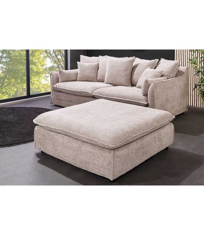Invicta Interior Grote kruk HEAVEN 100cm champagne beige Bouclé Ottomaanse lente kern - 44186