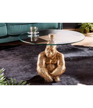 Invicta Interior Ronde salontafel WILDLIFE KONG 60cm goud metaal glas aap figuur gorilla sculptuur handgemaakt - 43518