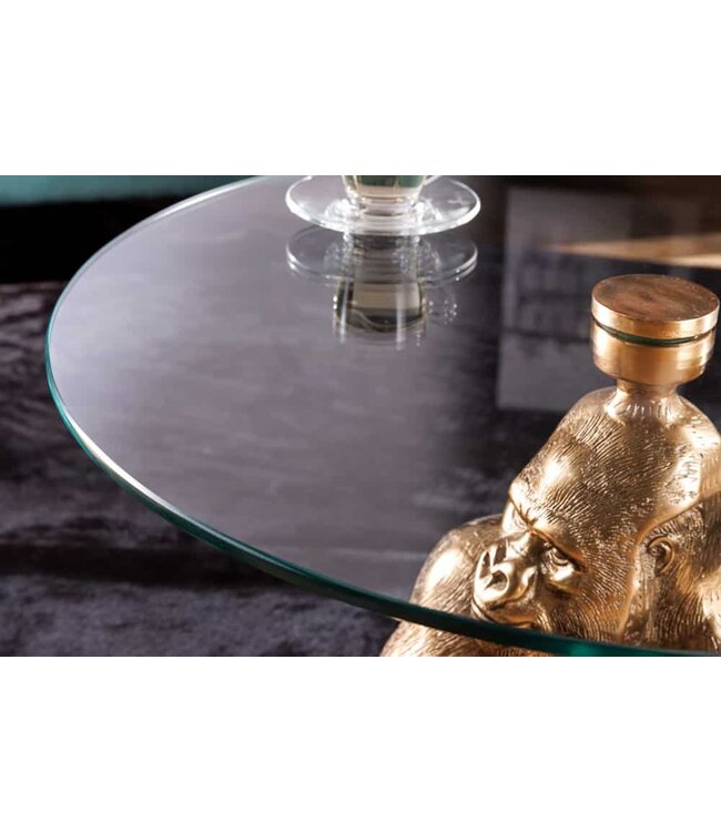 Invicta Interior Ronde salontafel WILDLIFE KONG 60cm goud metaal glazen aap beeldje gorilla sculptuur handgemaakt - 43518