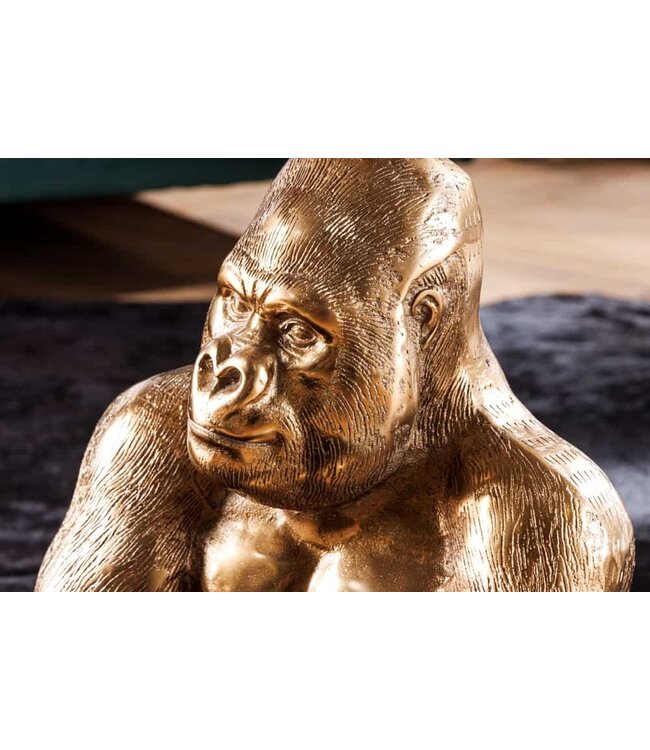 Invicta Interior Ronde salontafel WILDLIFE KONG 60cm goud metaal glazen aap beeldje gorilla sculptuur handgemaakt - 43518