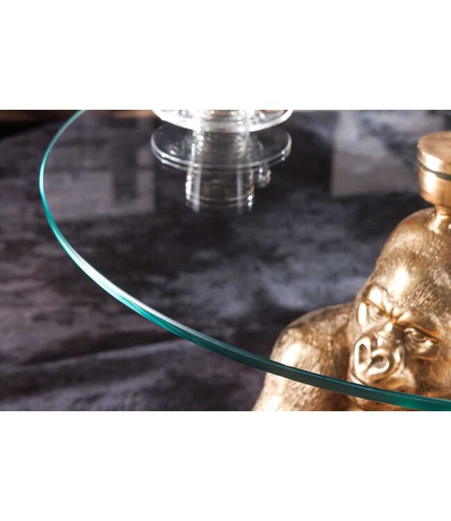 Invicta Interior Ronde salontafel WILDLIFE KONG 60cm goud metaal glazen aap beeldje gorilla sculptuur handgemaakt - 43518