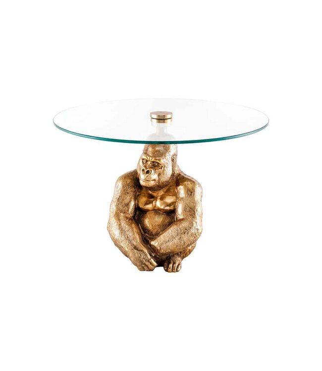 Invicta Interior Ronde salontafel WILDLIFE KONG 60cm goud metaal glazen aap beeldje gorilla sculptuur handgemaakt - 43518