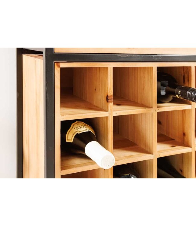 Invicta Interior Massief houten wijnrek SEVENS SEAS 120 cm natuurlijk grenenhout zwart metalen flessenrek - 43921