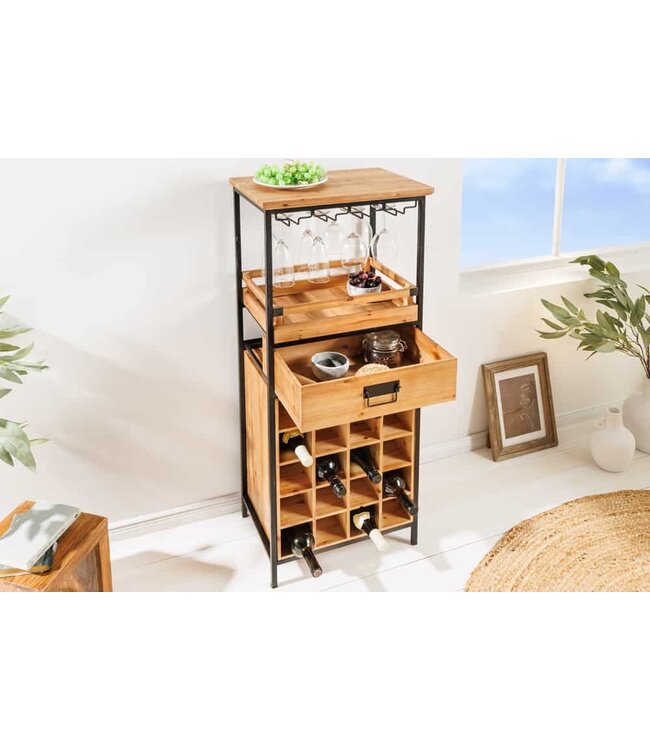 Invicta Interior Massief houten wijnrek SEVENS SEAS 120 cm natuurlijk grenenhout zwart metalen flessenrek - 43921