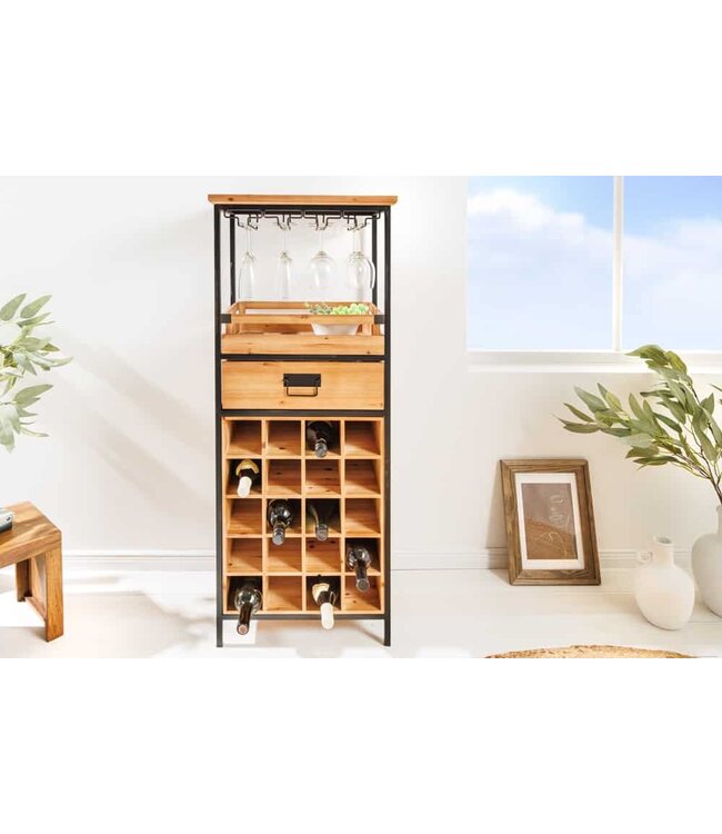 Invicta Interior Massief houten wijnrek SEVENS SEAS 120 cm natuurlijk grenenhout zwart metalen flessenrek - 43921