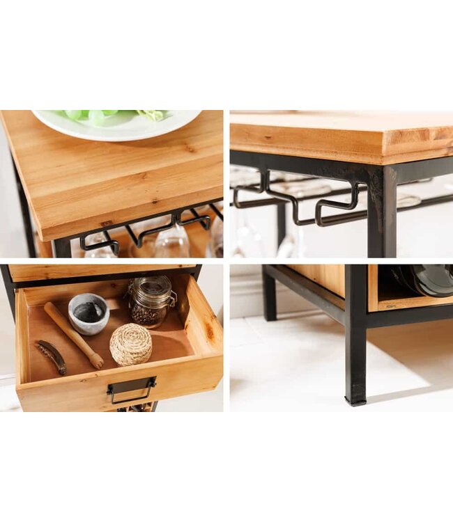 Invicta Interior Massief houten wijnrek SEVENS SEAS 120 cm natuurlijk grenenhout zwart metalen flessenrek - 43921