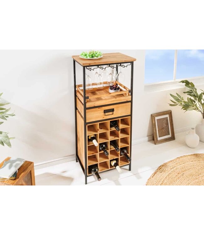 Invicta Interior Massief houten wijnrek SEVENS SEAS 120 cm natuurlijk grenenhout zwart metalen flessenrek - 43921