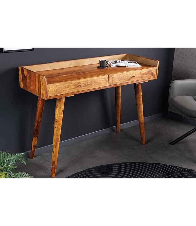 Invicta Interior Massief houten wandtafel BEAUTY BY NATURE 110 cm bruin bureau met sheeshamstenen afwerking - 43751