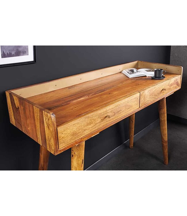 Invicta Interior Massief houten wandtafel BEAUTY BY NATURE 110 cm bruin bureau met sheeshamstenen afwerking - 43751