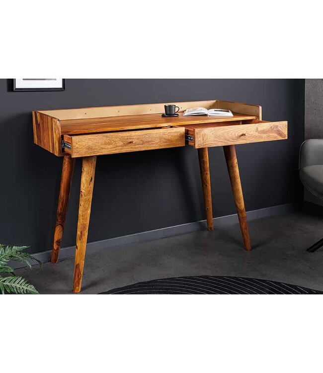 Invicta Interior Massief houten wandtafel BEAUTY BY NATURE 110 cm bruin bureau met sheeshamstenen afwerking - 43751