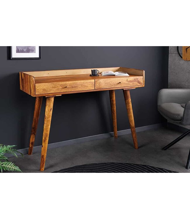 Invicta Interior Massief houten wandtafel BEAUTY BY NATURE 110 cm bruin bureau met sheeshamstenen afwerking - 43751