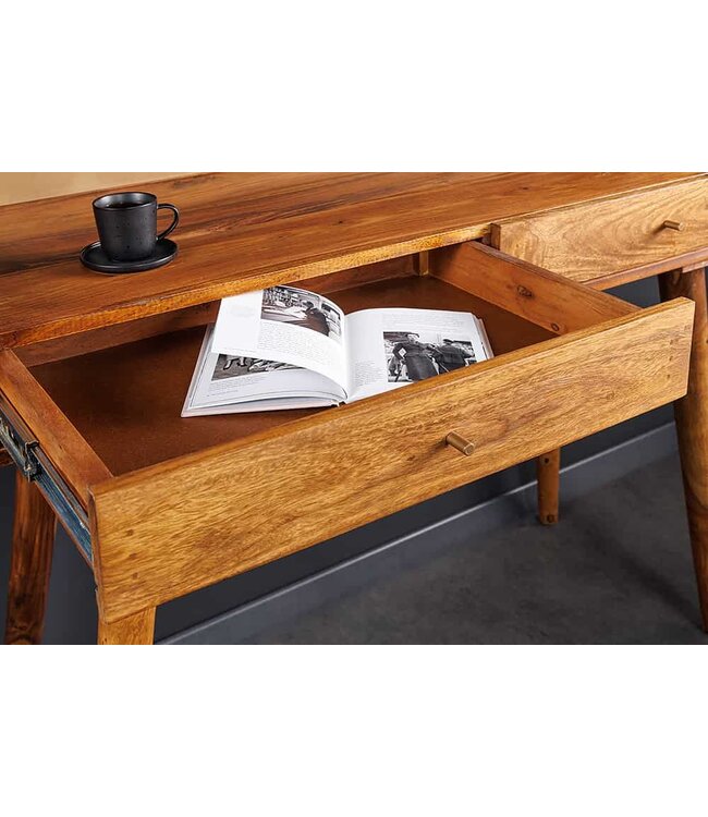 Invicta Interior Massief houten wandtafel BEAUTY BY NATURE 110 cm bruin bureau met sheeshamstenen afwerking - 43751