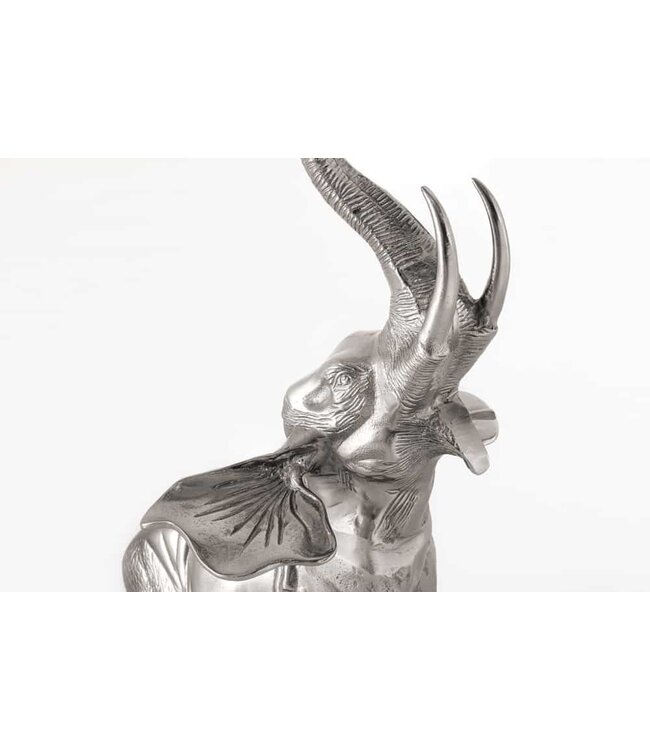 Invicta Interior Ronde Bijzettafel ELEPHANT 80cm Zilver Metaal Glas Marmeren Sculptuur Handgemaakt - 43557