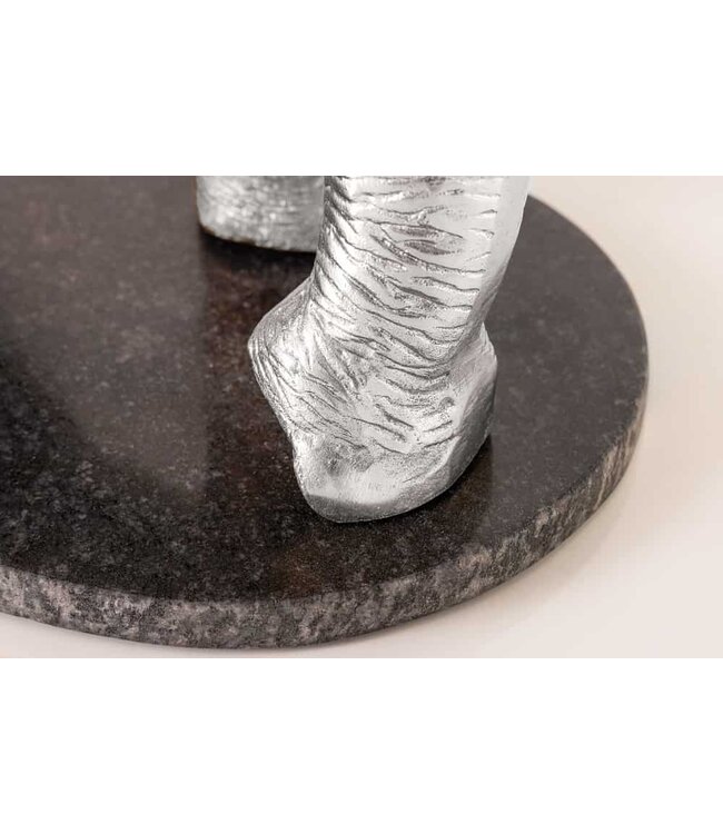 Invicta Interior Ronde Bijzettafel ELEPHANT 80cm Zilver Metaal Glas Marmeren Sculptuur Handgemaakt - 43557