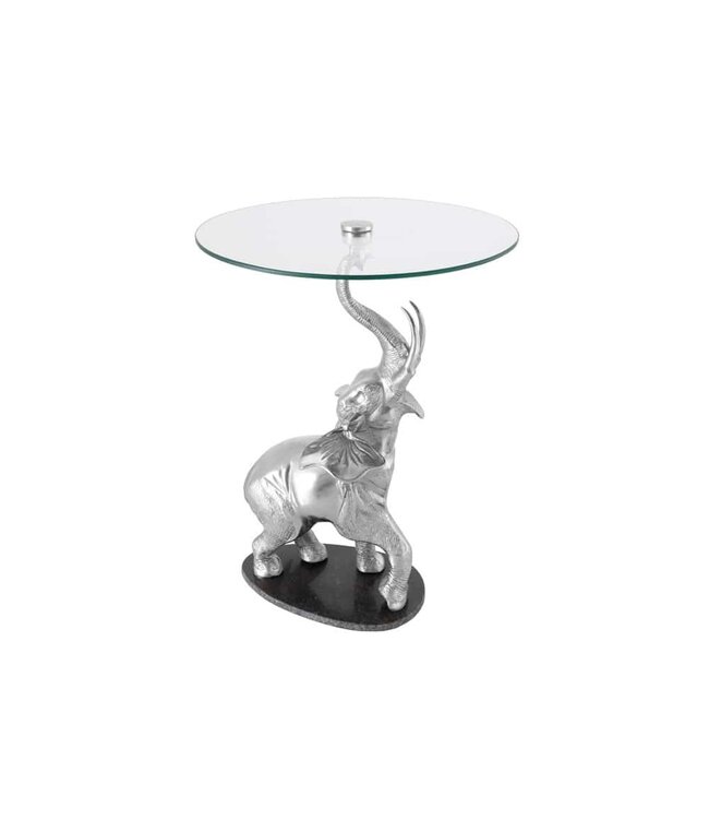 Invicta Interior Ronde Bijzettafel ELEPHANT 80cm Zilver Metaal Glas Marmeren Sculptuur Handgemaakt - 43557
