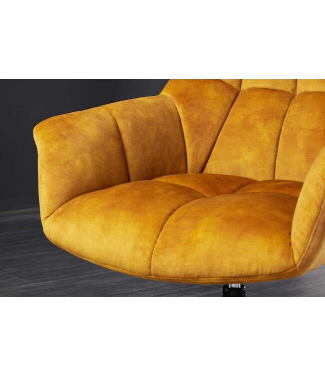 Invicta Interior Draaifauteuil PAPILLON mosterdgeel fluweel zwart metaal in hoogte verstelbaar met armleuning - 44228