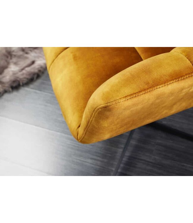 Invicta Interior Draaifauteuil PAPILLON mosterdgeel fluweel zwart metaal in hoogte verstelbaar met armleuning - 44228