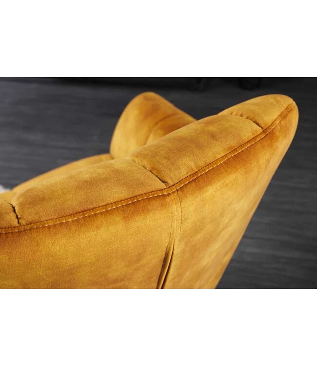 Invicta Interior Draaifauteuil PAPILLON mosterdgeel fluweel zwart metaal in hoogte verstelbaar met armleuning - 44228