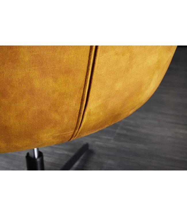 Invicta Interior Draaifauteuil PAPILLON mosterdgeel fluweel zwart metaal in hoogte verstelbaar met armleuning - 44228