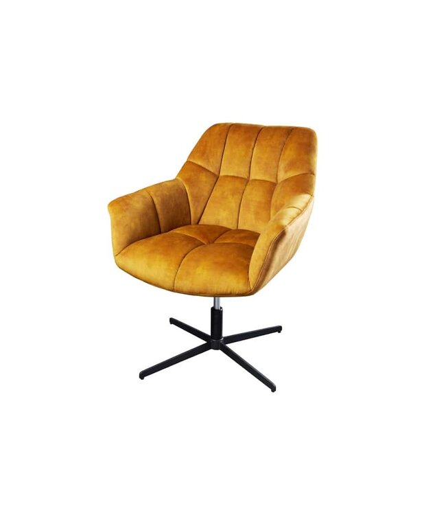 Invicta Interior Draaifauteuil PAPILLON mosterdgeel fluweel zwart metaal in hoogte verstelbaar met armleuning - 44228