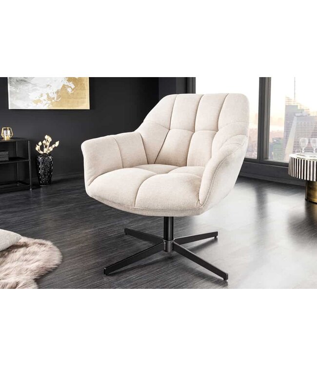 Invicta Interior Draaifauteuil PAPILLON champagne beige zwart metaal in hoogte verstelbaar met armleuning - 44226