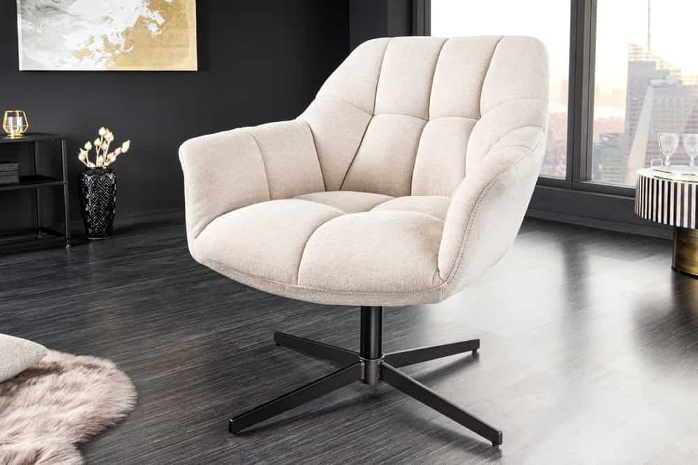 Draaifauteuil PAPILLON champagnebeige zwart metaal in hoogte verstelbaar met armleuning - 44226