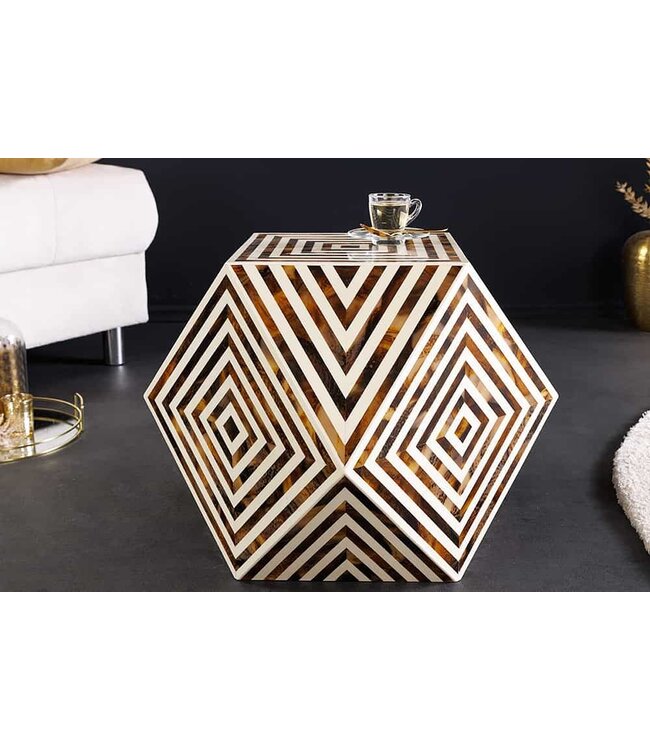 Invicta Interior Been Inleg Bijzettafel HARMONY NATURE 60cm Bruin Wit Ingelegd Arts & Crafts - 43662