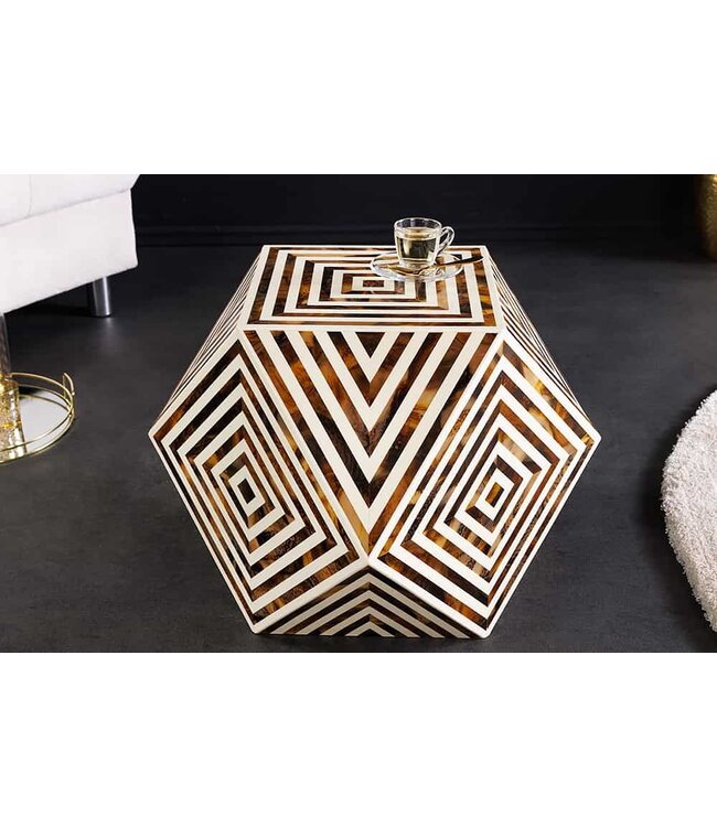 Invicta Interior Been Inleg Bijzettafel HARMONY NATURE 60cm Bruin Wit Ingelegd Arts & Crafts - 43662