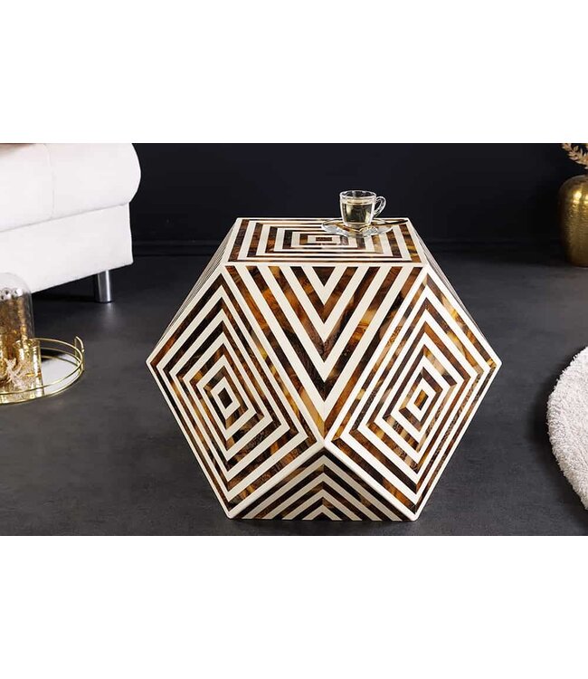 Invicta Interior Been Inleg Bijzettafel HARMONY NATURE 60cm Bruin Wit Ingelegd Arts & Crafts - 43662