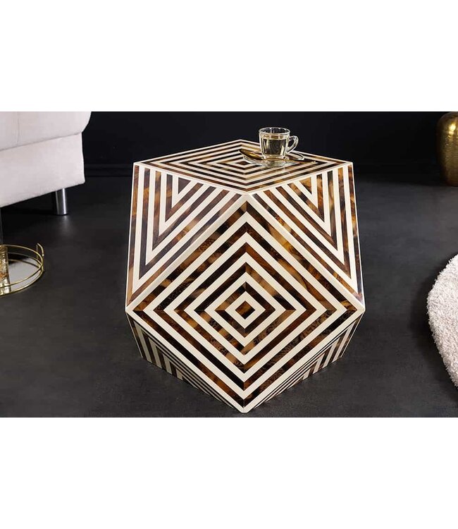 Invicta Interior Been Inleg Bijzettafel HARMONY NATURE 60cm Bruin Wit Ingelegd Arts & Crafts - 43662