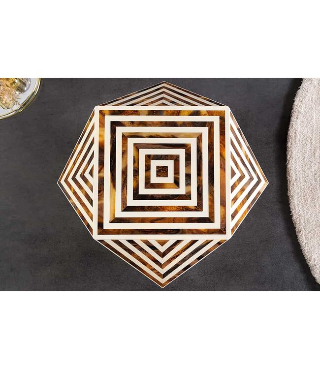 Invicta Interior Been Inleg Bijzettafel HARMONY NATURE 60cm Bruin Wit Ingelegd Arts & Crafts - 43662