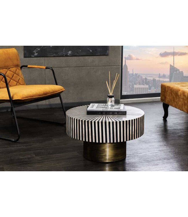 Invicta Interior Bone Inlay Salontafel HARMONY NATURE 60cm Rond Zwart Wit Goud Ingelegd Arts & Crafts - 42800