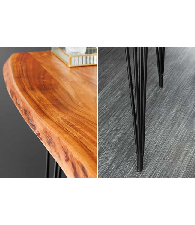Invicta Interior Massief houten bartafel MAMMUT 140 cm natuurlijke acaciaboomrand metaal zwarte haarspeldpoten - 43670