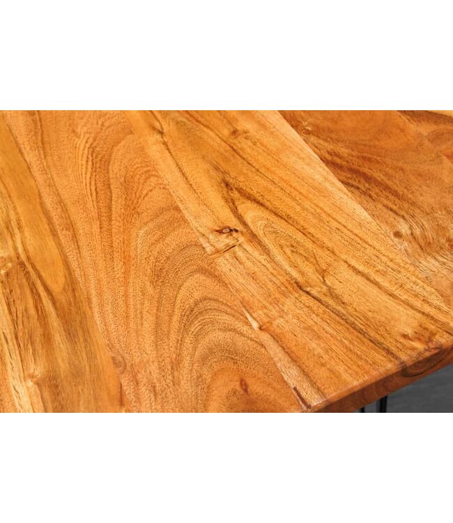 Invicta Interior Massief houten bartafel MAMMUT 140 cm natuurlijke acaciaboomrand metaal zwarte haarspeldpoten - 43670