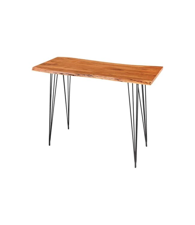Invicta Interior Massief houten bartafel MAMMUT 140 cm natuurlijke acaciaboomrand metaal zwarte haarspeldpoten - 43670