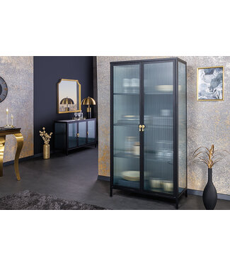 Invicta Interior Moderne vitrinekast AMSTERDAM 160 cm zwart goud dammen glazen metalen highboard kast - 43533
