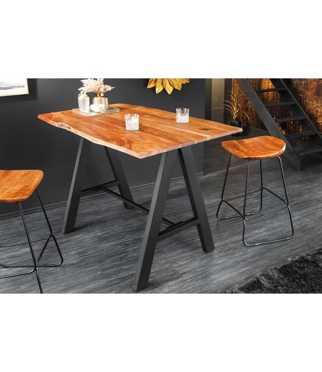 Invicta Interior Massief houten bartafel MAMMUT 120cm natuurlijke acaciaboom rand metaal zwart met voetsteun - 43672
