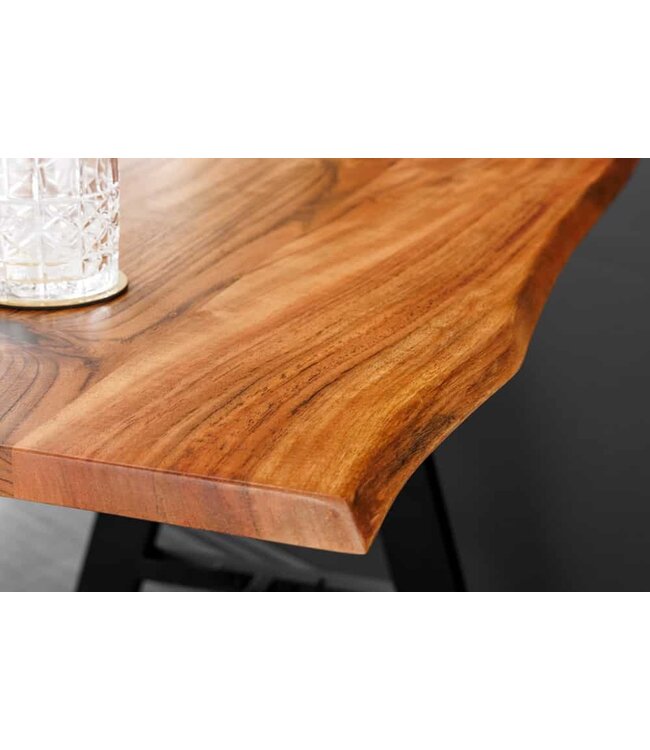 Invicta Interior Massief houten bartafel MAMMUT 120cm natuurlijke acaciaboom rand metaal zwart met voetsteun - 43672