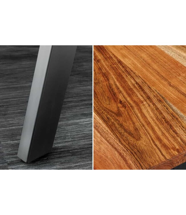 Invicta Interior Massief houten bartafel MAMMUT 120cm natuurlijke acaciaboom rand metaal zwart met voetsteun - 43672