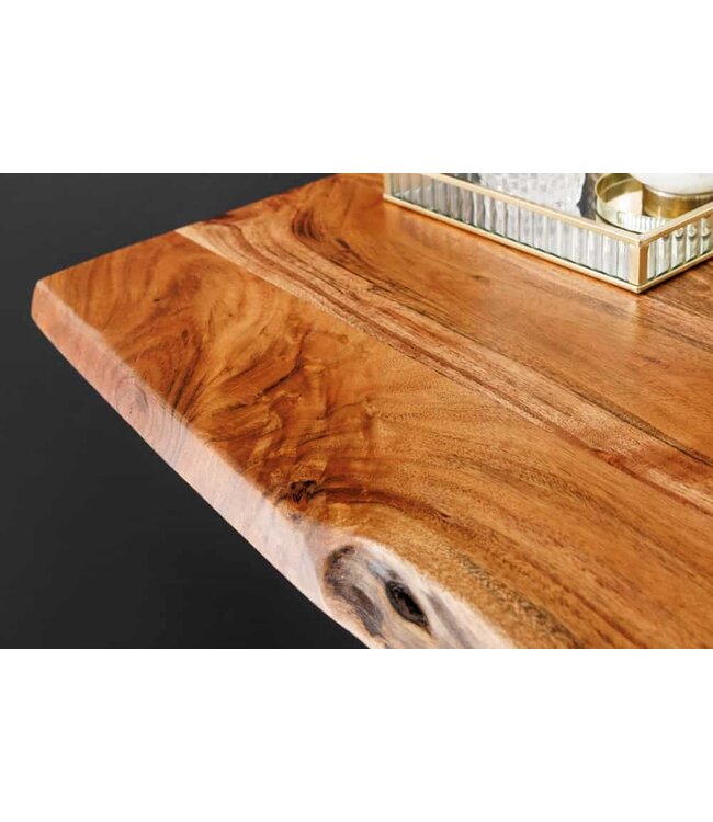 Invicta Interior Massief houten bartafel MAMMUT 120cm natuurlijke acaciaboom rand metaal zwart met voetsteun - 43672