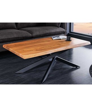 Invicta Interior Massief houten salontafel MAMMUT 110cm zwart acacia 3,5cm tafelblad boomrand - 44059