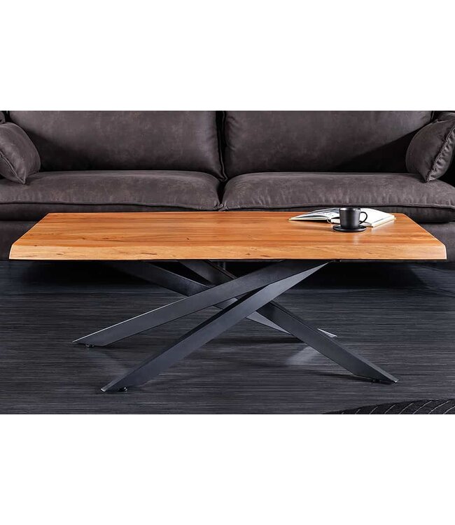 Invicta Interior Massief houten salontafel MAMMUT 110 cm acaciazwart 3,5 cm tafelblad boomrand - 44059