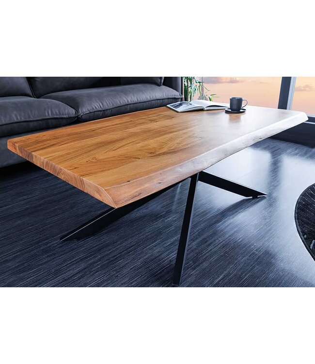 Invicta Interior Massief houten salontafel MAMMUT 110 cm acaciazwart 3,5 cm tafelblad boomrand - 44059